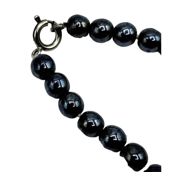 Glass Beaded Necklace Faux Pearl Hematite Colored Twisted Strands Vintage Costum - Picture 4 of 9